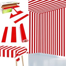 Red And White Striped Tablecloth Roll 52 In X 100 Ft With Slide Cutter C... - $47.99