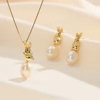 S925 Sterling Silver Natural Freshwater Pearl Necklace Earrings Set 18K ... - $47.00