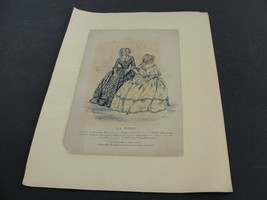 Antique-1800&#39;s-La Mode-French Fashion Paris-Hand Colored Lithograph Matted Print - £39.73 GBP