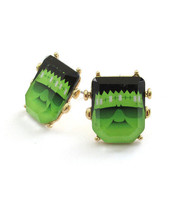 Halloween Frankenstein Acrylic Facet Stud Earrings Gold - £10.95 GBP