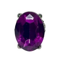 Vtg Women Toysmith Adjustable Purple Crystal Silver Tone Ring Cocktail Statement image 4