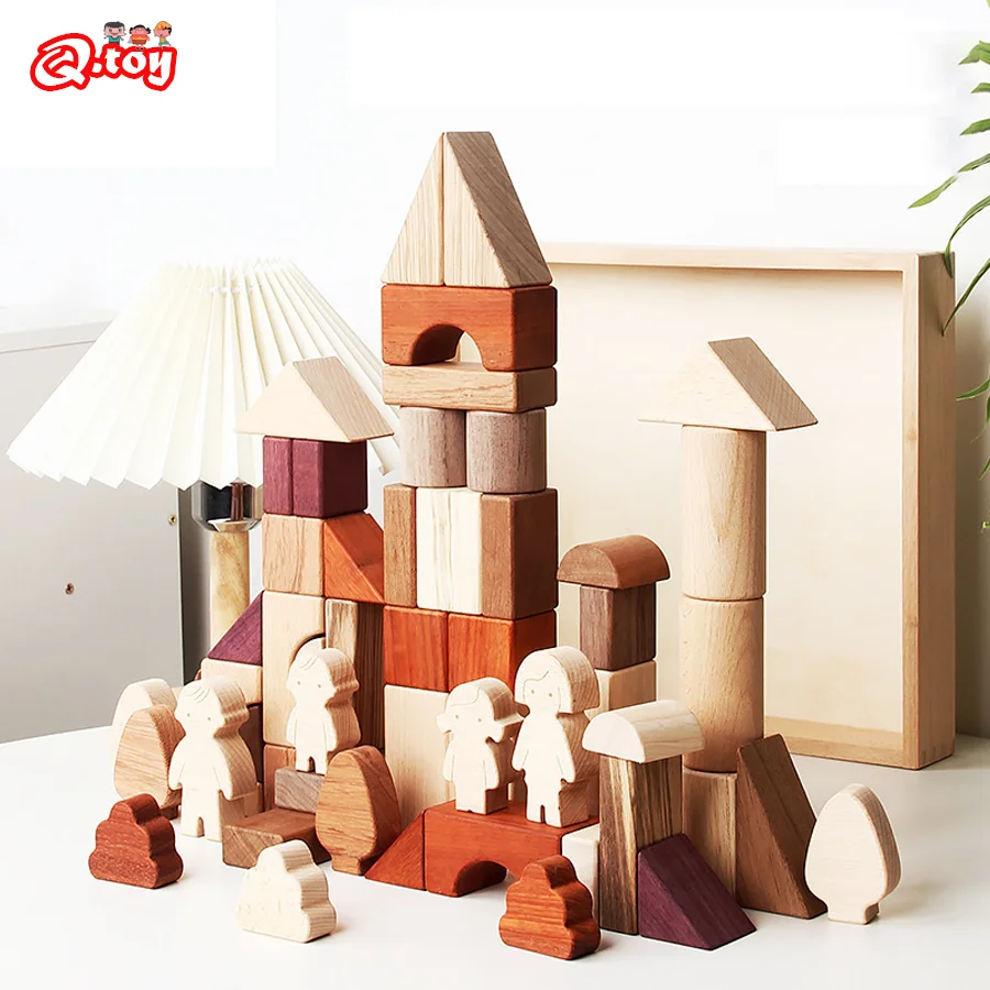 55pcs Wooden Building Blocks Big Partical Stacking Learning Education Toys for - £205.54 GBP