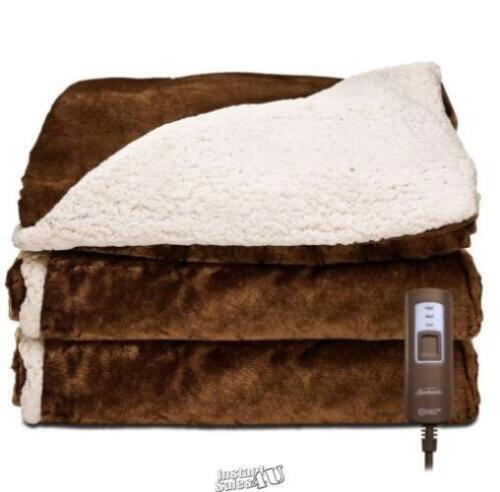 Sunbeam Royal Mink and Sherpa Electric Heated Throw in Sable Item image 2