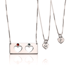 MOTHER DAUGHTER HEART INITIAL NECKLACE SET: STERLING SILVER, 24K GOLD, R... - £135.88 GBP