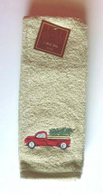Red Farm Truck Hand Towels Embroidered Bathroom Set of 2 Christmas Tree ... - £30.55 GBP