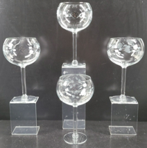 4 Princess House Heritage 7 5/8&quot; Balloon Wine Glasses Set Clear Etch Floral #439 - £63.24 GBP