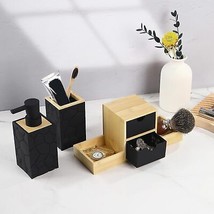 Bamboo Bathroom Accessories Set Black soap Dispenser and Toothbrush Holder Set w - £40.38 GBP