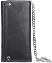 Men&#39;s Genuine Leather Trifold Wallet with Heavy Duty Chain, Black - $48.13