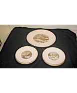 7  Harkerware Currier &amp; Ives Winter Plates Cream With Gold Trim Edge - $64.35