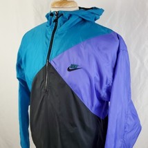 Vintage Nike Pullover Nylon Windbreaker Medium 1/4 Zip Hooded Gray Tag 90&#39;s - £41.32 GBP