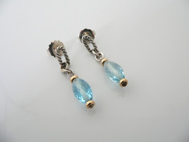David Yurman Silver 18K Gold Blue Topaz Dangle Dangling Earrings 18K Posts Gift - £782.12 GBP