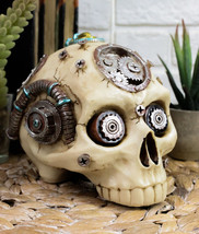 Steampunk Terminator Skull Figurine Cybernetic Gear Clockwork Skeleton Statue - £20.77 GBP