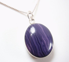 Reversible Mother of Pearl and Simulated Charoite 925 Sterling Silver Necklace - $20.69