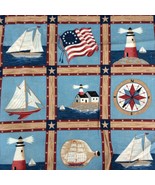 Sailboat Lighthouse Ocean Fabric Classic Cottons FCI Nautical Island Boa... - £22.05 GBP