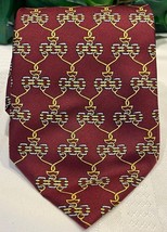 Fendi Vintage Silk Neck Tie Cravatte Italy Geometric Horsebit Burgundy Gold - £30.97 GBP