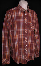 Canterbury of New Zealand Mens Western Plaid Shirt XL Burgundy Orange Re... - $35.61
