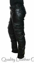 MENS LEATHER LEDER CARGO MOTORCYCLE CARGO BIKER BREECHES PANTS TROUSERS ... - £84.65 GBP