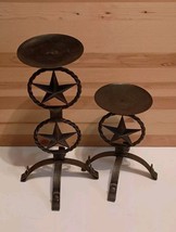 2 Metal Candle Holders Pillar Star Texas Western 13.5&quot; And 9&quot; Tall Decor... - £14.69 GBP