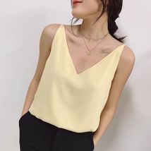 Summer White V-neck Chiffon Tops Women's Petite Size Loose-fit Tank Top Outfit image 12