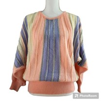 Vintage Angenie Large 80s Fashion Pink Acrylic Blend Knitted Rib Stripe Sweater - £47.76 GBP