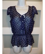 American Rag Cie 1764 Navy Blue Polka Dot Sheer Blouse Size S Women&#39;s - $20.00
