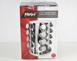 New Parini Stainless Steel 17pc Kitchen Carousel Glass Jars Spice Rack Organizer - £20.46 GBP