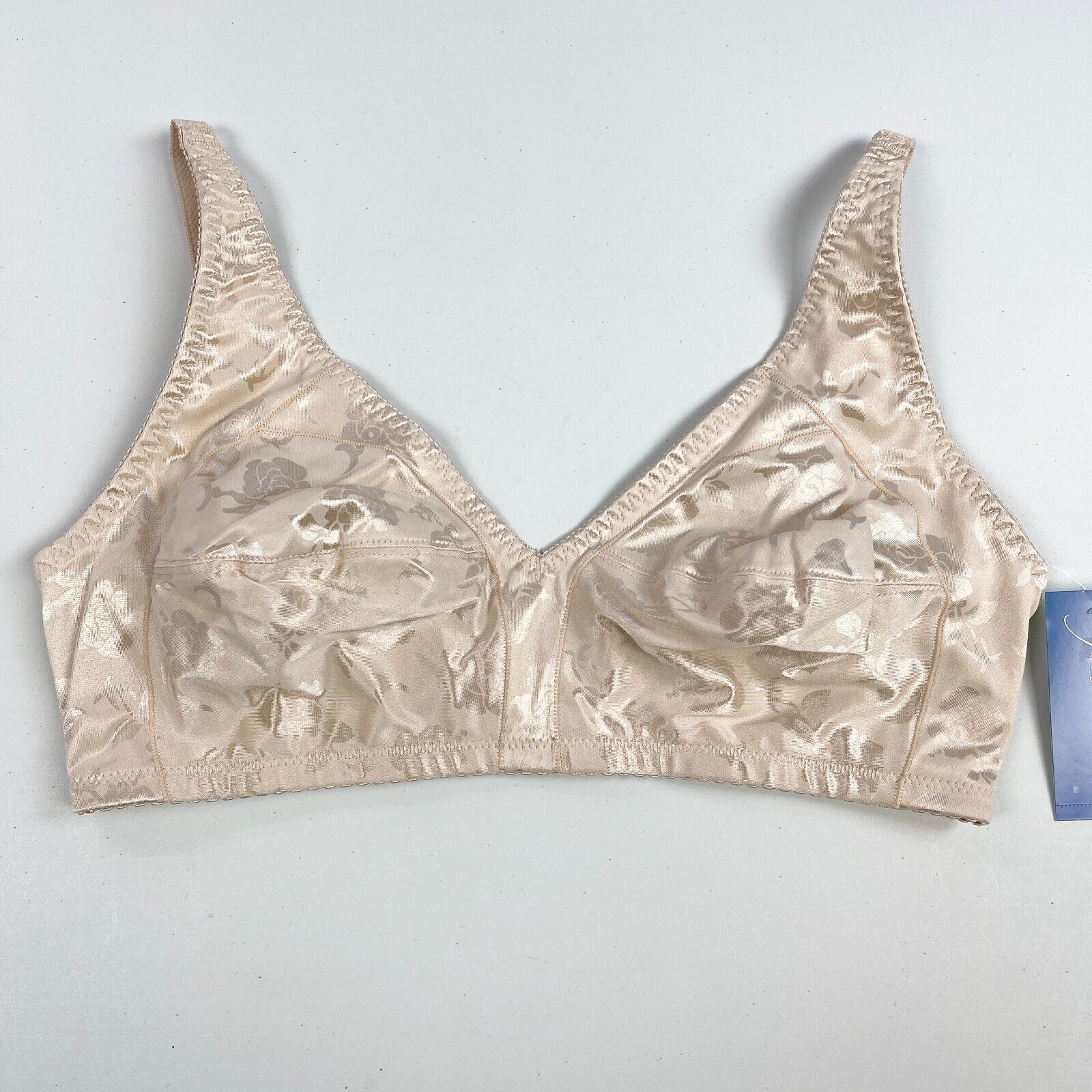 Fundamentals Full Figure Deluster Bra Satiny Floral Soft Cup Wire Free Beige