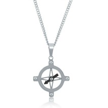 iJewelry2 Stainless Steel Compass Pendant Biker Curb Chain Necklace - £37.82 GBP