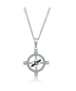 iJewelry2 Stainless Steel Compass Pendant Biker Curb Chain Necklace - £37.49 GBP