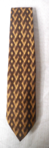 Vintage Mens Tie Dacron 100% Polyester Brown Gold Diamond Pattern Geometric - £8.73 GBP