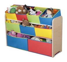 Natural Finish Toy Box Organizer Colorful Storage 9 Bins Kids Playroom B... - £71.17 GBP