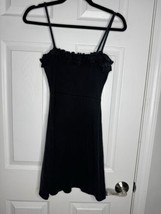 ARITZIA SUNDAY BEST Black Ribbed Mini Skater Dress Ruffle Detail Size Small - $28.00