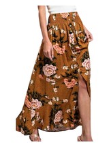 Ee:some into the garden maxi skirt in Brown Floral - size L - £29.79 GBP