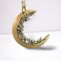 Moon Necklace | Broken Crystal Gold Crescent Necklace | Woman Long Necklace - £13.54 GBP