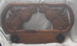 Rustic Primitive Vintage Hand Carved Wood Horse Coat Hat Hook Rack 2 Iro... - $180.38 MXN
