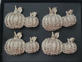 Tahari Home Thanksgiving Rhinestone Jeweled Crystal Pumpkin Napkin Rings setof4 - £38.04 GBP