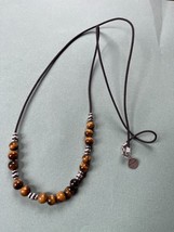 Alex &amp; Ani Signed Long Black Cord w Tiger Eye Stone &amp; Silvertone Bead Necklace – - £11.90 GBP