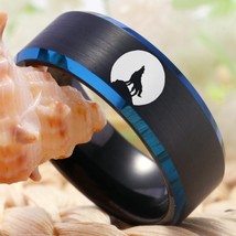 YGK Trendy Tungsten Carbide, Wolf Howling &amp; Full Moon Themed Ring - Unisex - £29.25 GBP