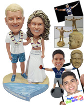 Personalized Bobblehead Beach couple wearing nice clothing and flower leis and h - $156.00