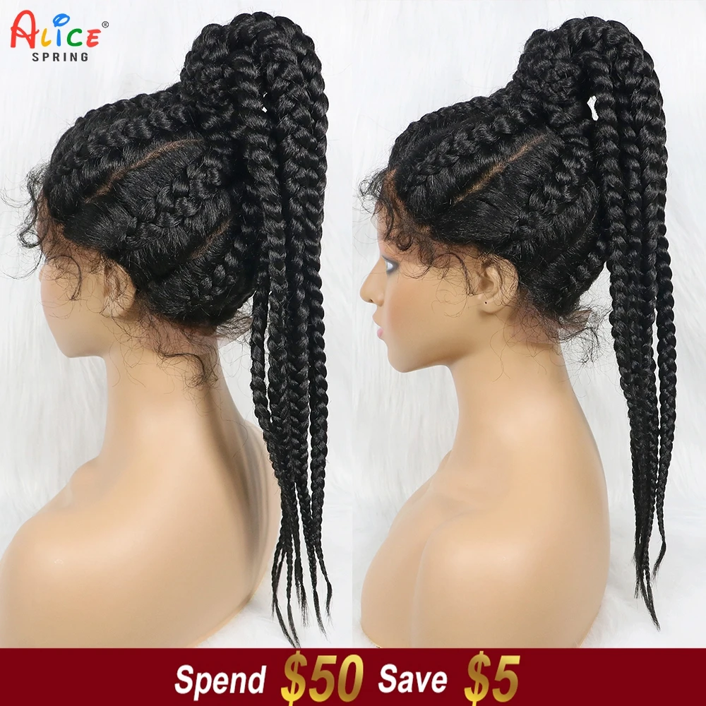 22inches Braided Wigs Synthetic Lace Front Wigs with Baby Hairs Cornrow B - £122.26 GBP