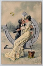 Couple Embracing He Leans In For Affectionate Kiss On Horseshoe Postcard N26 - £10.96 GBP