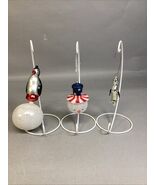 Penguin On Ball Glass Ornament (missing topper)/Patriotic Glass Snowman ... - $20.56 CAD
