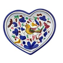 Deruta Plate Heart Shaped Arabesque Bird Floral Trinket Dish Blue Sambuco - £27.72 GBP