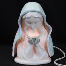 Catholic Virgin Mary Lamp Night Light Holding Pink Rose Wearing Blue Vei... - £36.02 GBP
