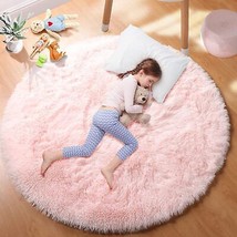 Pink Round Area Rugs for Girls Room Kids Bedroom 4&#39;X4&#39; Fluffy Shaggy Soft Fuzzy  - £36.18 GBP