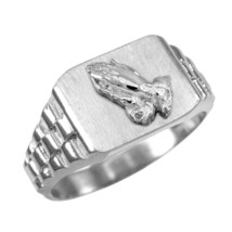 Sterling Silver Praying Hands Mens Religious Ring - £39.31 GBP