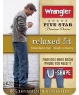 MENS WRANGLER PREMIUM DENIM STRAIGHT LEG RELAXED FIT BLUE DARK WASH NEW ... - €29,72 EUR