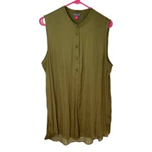 Vince Camuto Sleeveless Tunic Shirt Womens L Green 1/2 Button Flowy Hi Low Hem - £8.63 GBP