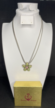 Premier Designs Jewelry Green Pink Flower Slide Pendant &amp; Layered Chain ... - £21.23 GBP