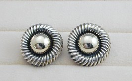 Classic David Yurman Sterling &amp; 14k Cable Cookie Earrings 23mm Omega Back Clip - £255.00 GBP